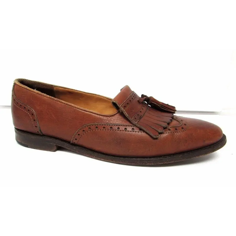Cole Haan 9.5 d brown leather loafers with tassles shoes dress wing tip